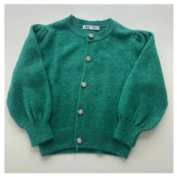 Zara Sweaters - ZARA button up puff sleeve cropped cardigan sweater crew neck M, L, XL